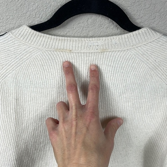 Helmut Lang Distressed V Neck Sweater Cut Out Rib Knit Off White Sz XS - Picture 14 of 16